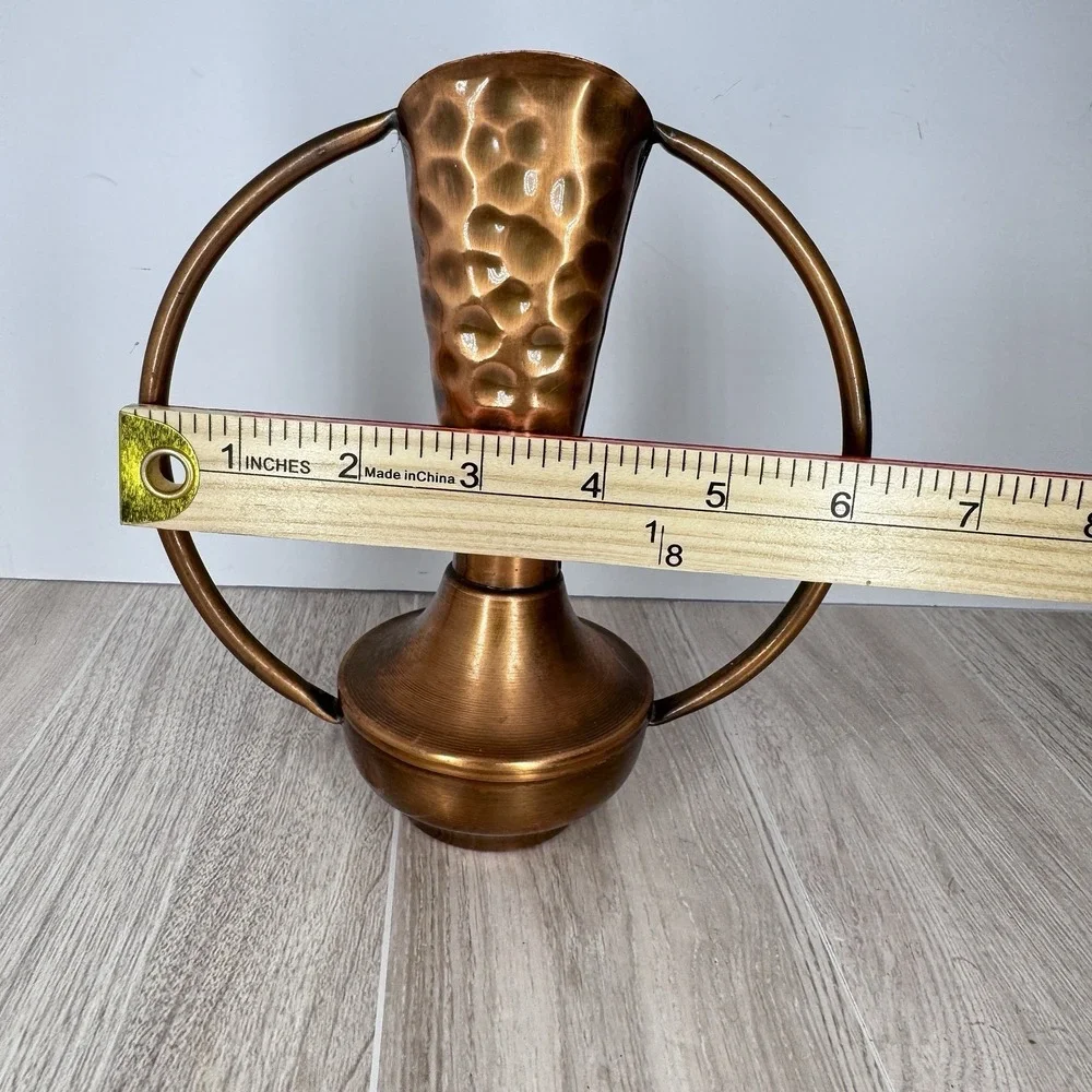 Vintage Hammered Copper Vase Ring Handle‎ Art Deco Style 7in Heavy Metal